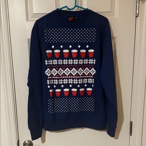 Navy Blue Ugly Sweater Sweatshirt with Red Cup Design